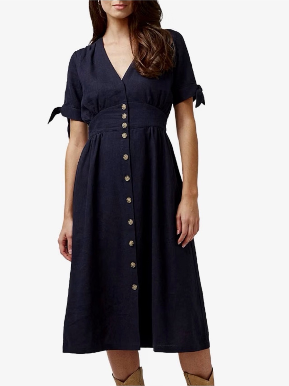 Buffalo David Bitton Navy Button-Front Midi Dress